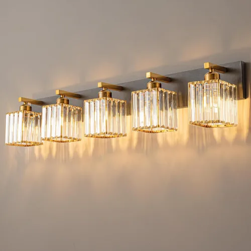 Vista 14 de Moderna lámpara de cristal para pared/tocador de baño, de 5 luces, color cromo Cromo torcido