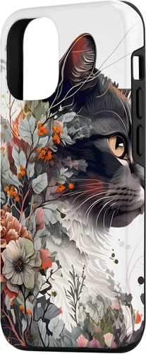 Vista 2 de Funda para iPhone 15 con diseño de gato con diseño de acuarela para jardín botánico