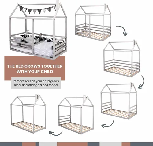 Vista 2 de Cama de casa para niños pequeños con rieles, Cama de piso para niños pequeños, Cama de piso Montessori para niños, Cama junior, Sofá cama para niños