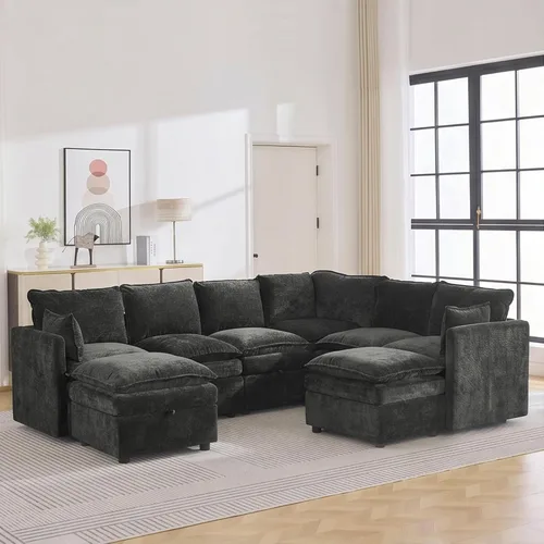 Vista 27 de Otomana cuadrada grande de 27 pulgadas con almacenamiento, reposapiés tapizado moderno con patas antideslizantes para sofá, mesa de café, sala
