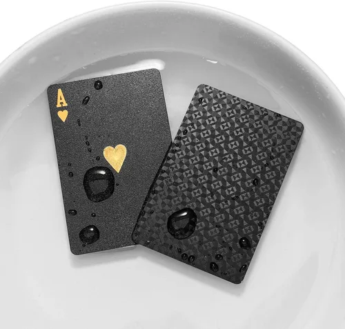 Vista 3 de EAY Juego de Cartas Impermeables con Diamante en Negro, Cartas para Póker, Baraja de Cartas (Negro)