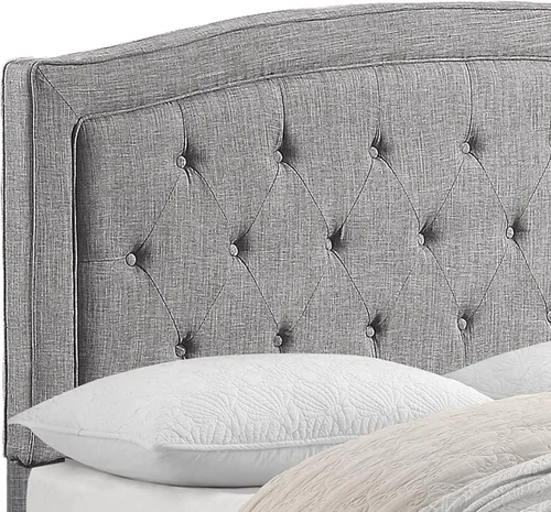 Vista 6 de Rosevera Carlisle Marco de cama con cabecera ajustable con botones para dormitorio, tapizado de lino, soporte de listones de madera, fácil montaje