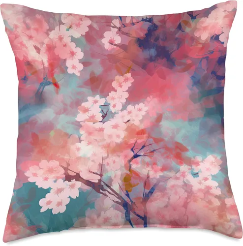 Vista 5 de Impressionism Cherry Blossoms Co. Impresionismo - Almohada con diseño de flores de cerezo, 16 x 16 pulgadas, multicolor