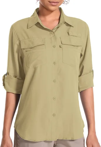 Vista 17 de Camisas Safari de manga larga con protección solar UV UPF 50 para mujer 6 Rosa