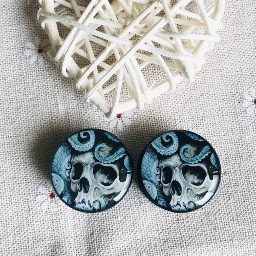 Vista 2 de Tapones y túneles de dilatadores de oreja de calavera, expansor de 0.236 in-0.984 in, doble acampanado