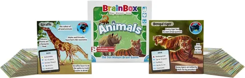Vista 4 de BrainBox - Juego de cartas de animales – Memoria y observación, 55 tarjetas de escenas detalladas, trivia familiar para niños y adultos, a partir