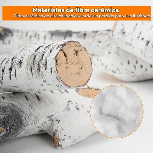 Vista 4 de Skyflame - 6 troncos de madera de abedul blanco de cerámica para chimenea Juego de troncos de chimenea de gas, inserciones de gas