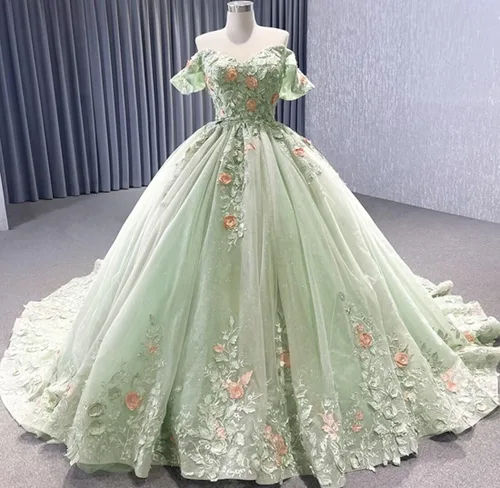 Vista 6 de Mauuwy Vestidos de quinceañera de flores florales de encaje de princesa, vestido de baile de tul brillante hinchado dulce 16 vestidos para fiesta