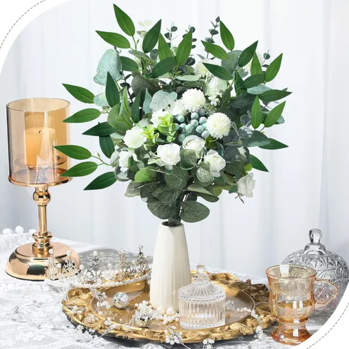 Vista 4 de 20 tallos italianos de Ruscus de 18 pulgadas, hojas artificiales de seda para bricolaje, relleno de ramos, centros de mesa, decoración
