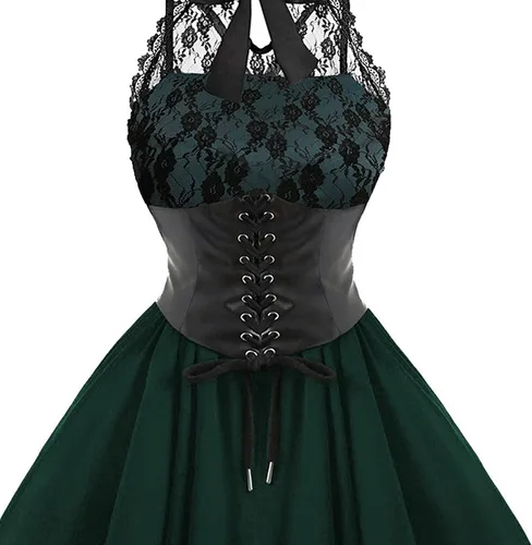 Vista 3 de Black Gothic Dress for Women, Punk Dress for Women Sexy Lace Swing Dress Gothic Dresses with Corset Halter