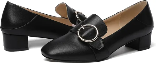 Vista 5 de MODENCOCO Zapatos de tacón bajo con hebilla de punta cuadrada para mujer de 1.5 pulgadas