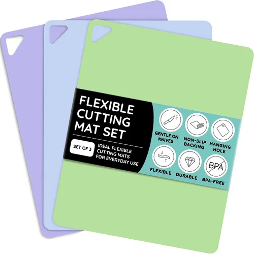 Vista 12 de Tablas de cortar flexibles extra gruesas para cocina, alfombrillas de corte para cocinar, juego de alfombrillas de corte de colores, láminas