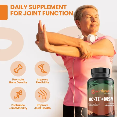 Vista 5 de EarthNutri Joint UC-II + MSM para la salud y flexibilidad ósea. Promueve la reparación saludable de las articulaciones y un mejor movimiento. 40 mg