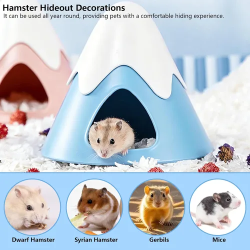 Vista 7 de Escondite de hámster, casa de piel de hámster con forma de montaña nevada Bonita cabaña escondida de hábitat para animales pequeños para hámsteres