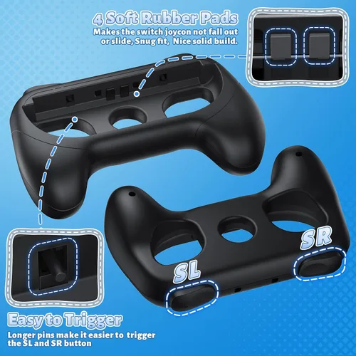Vista 6 de [Switch 1/2 Compatible] FASTSNAIL Grips for Nintendo Switch 2(2025)/1&OLED for Joy-Con 2, Wear-Resistant & Anti-Slip Controller Grips Handle Kit