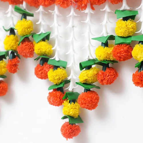 Vista 4 de Toran de lirio de caléndula de 5 pies Toran colgante de puerta Thorans indio Guirnalda de flores artificiales Pooja Mandir, puerta, decoración