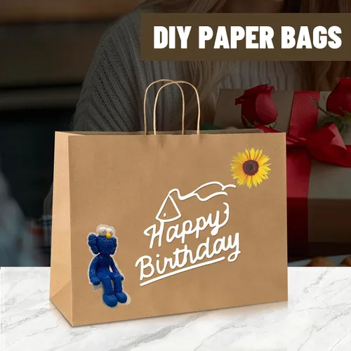 Vista 5 de bagmad Paquete de 50 bolsas grandes de papel kraft de 16 x 6 x 12 pulgadas, color marrón natural liso con asas, a granel para compras, bodas