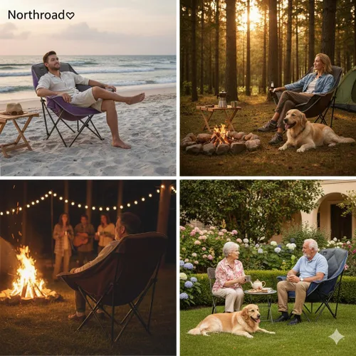 Vista 6 de Northroad Silla de campamento plegable, silla de campamento portátil de gran tamaño con soporte para tazas, silla de césped acolchada resistente