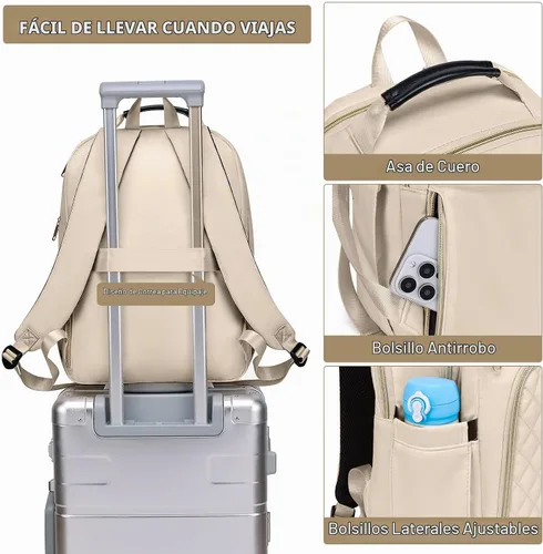 Vista 5 de Mochila Kuosdaz para Mujeres, Beige, 15,6 pulg., Moderno