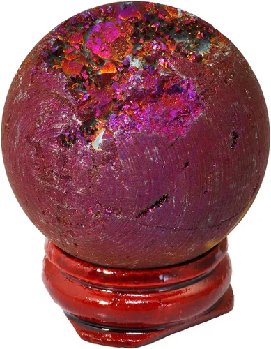 Vista 12 de TUMBEELLUWA Piedra preciosa de geoda de ágata druzy, cristal curativo de cuarzo Aura recubierto de titanio, con soporte de madera, decoración