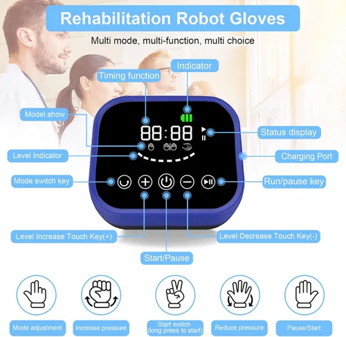 Vista 4 de Guantes robóticos de rehabilitación, guantes robóticos para rehabilitación de hemiplejía de dedo, dispositivo de recuperación de mano de golpe