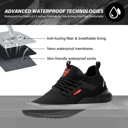 Vista 2 de Zapatos de punta de acero impermeables para hombres y mujeres, zapatos de trabajo ligeros, zapatillas de seguridad cómodas a prueba de pinchazos