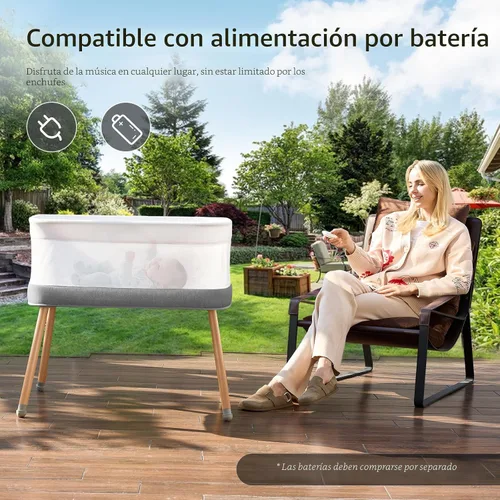 Vista 5 de Cuna mecedora para bebé, moisés eléctrico mecedor, gris claro 3 Atuo Rocking Speed, 5 Melodies & 3 white noise, Supports battery power,Tool-free
