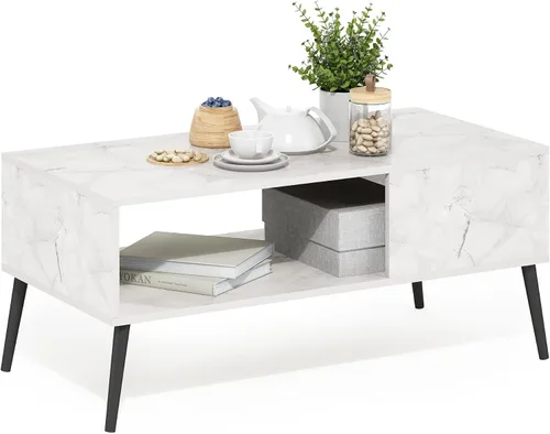 Vista 10 de Furinno Claude - Mesa de centro estilo mediados de siglo con patas de madera, color espresso grande sin elevación