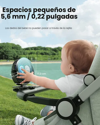 Vista 3 de Gaiatop Ventilador portátil con clip, funciona con pilas, pequeño y potente de 3 velocidades, silencioso de rotación de 360°, mini ventilador