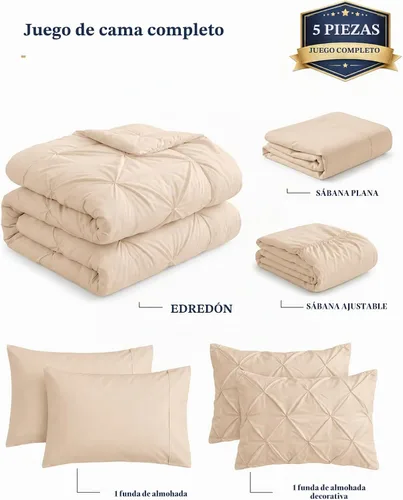 Vista 2 de LANE LINEN Juego de edredón individual de 5 piezas - Ropa de cama con diseño clásico de puntada pintuck - con 1 edredón, 1 funda de almohada, 1