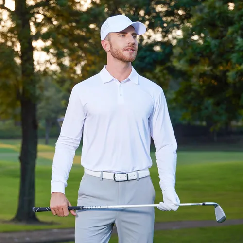 Vista 77 de NAVISKIN Camisas polo de manga larga para hombre, camisas de golf con cuello UPF 50 SPF para hombre, secado rápido, absorbe la humedad