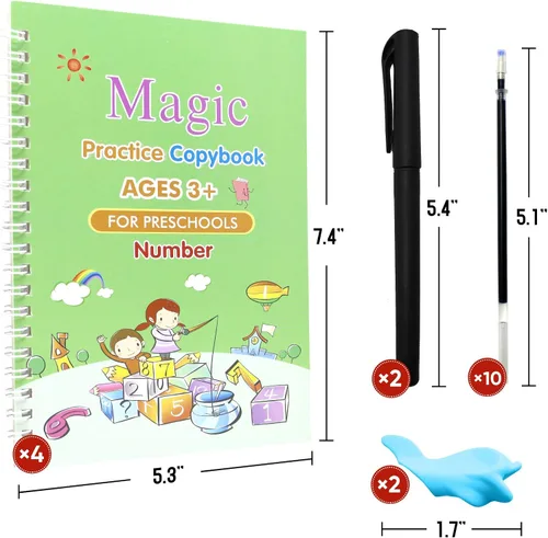 Vista 4 de Tuzuaol 4PCS Grooved Handwriting Practice for Kids Age 3-5 Preschool Children, Reusable Magic Practice Papers for Painting and Calligraphy