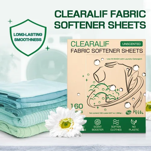 Vista 5 de CLEARALIF Hojas suavizantes de tela para lavandería, sin perfume, 160 cargas, respetuoso del medio ambiente, ideal para viajes, apartamentos