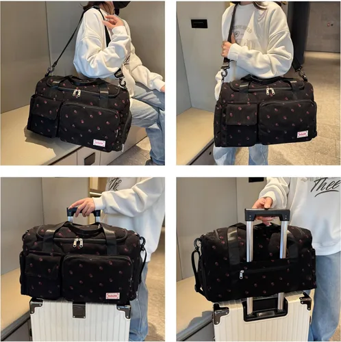 Vista 10 de Pequeña bolsa de gimnasio para mujer, bolsa de viaje con compartimento para zapatos