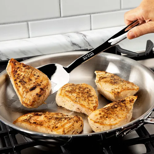Vista 2 de All-Clad Juego de utensilios de cocina especializados de acero inoxidable, herramientas de cocina para voltear, plateado (paquete de 4)