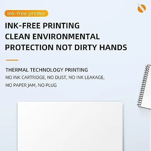 Vista 9 de Dpofirs Impresora monocromática portátil Bluetooth A4, sin tinta, para viajes, compatible con Android iOS