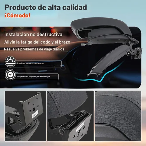 Vista 6 de Conjunto de consola reposabrazos negro compatible con Kia Sportage 2005