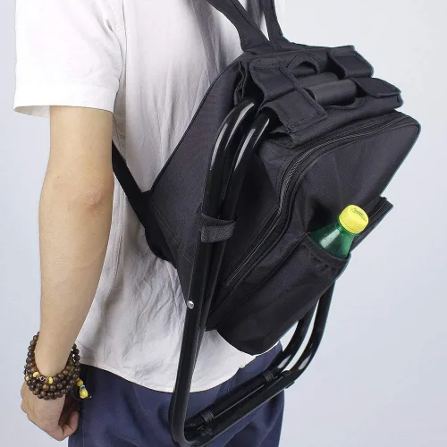 Vista 2 de Silla de camping plegable 3 en 1, mochila con bolsa de picnic aislada, bolsa de mesa de camuflaje para senderismo, equipo de campamento para pesca