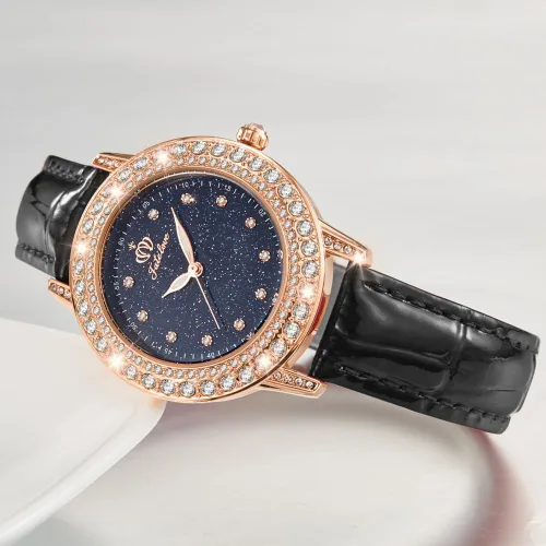 Vista 2 de Fate Love Reloj de cuero para mujer, reloj de pulsera de lujo con diamantes de regalo para niñas y señoras