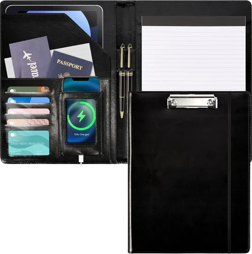 Vista 17 de Portafolio Folio Carpeta Portafolio con Bloc de Notas-Bolsillo Portatarjetas de Visita Marrón Imitación PU Cartera