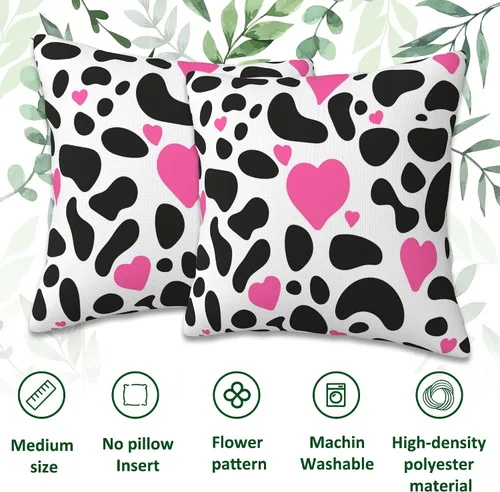 Vista 4 de Juego de 2 fundas de almohada con diseño de punto dálmata con corazón rosa de 18 x 18 pulgadas, fundas decorativas para dormitorio, sala de estar