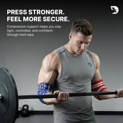 Vista 3 de DMoose Fitness Elbow Wraps for Weightlifting (Pair) - 40'' Adjustable Strap for Gym Workout & Bench Press, Compression Elbow Sleeves for Tendonitis
