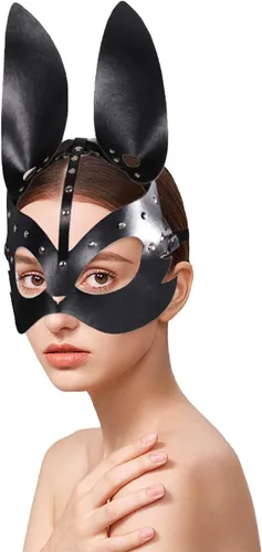 Vista 2 de OhMill Máscaras punk, gato, zorro, conejo, máscaras de piel sintética, máscaras faciales de animales, correa ajustable, fiesta de Halloween