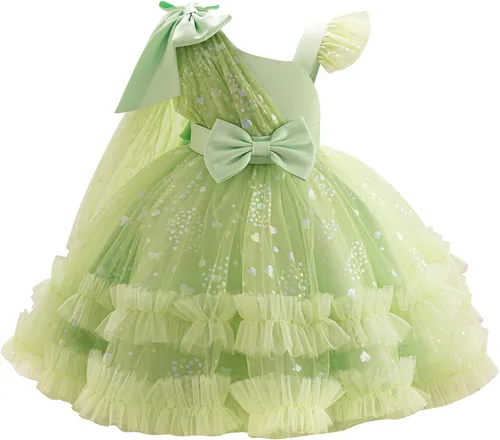 Vista 16 de IBTOM CASTLE Vestido de cumpleaños para niñas, con corazón, de tul, con destellos, de princesa, para bebé, vestido de niña de flores, para boda