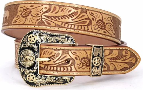 Vista 9 de Western Cowboy - Cinturón de cuero genuino con hebilla grabada, estilo country rodeo para hombre 8052 2cocodrilo Cf