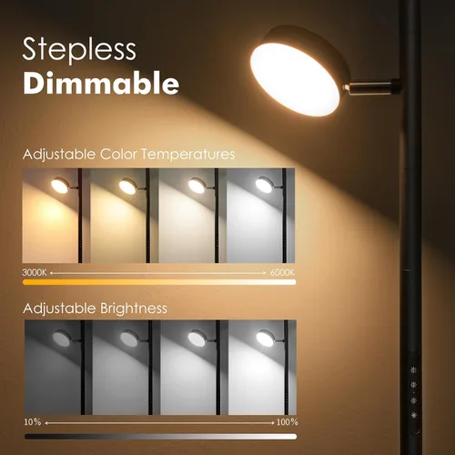 Vista 3 de Lámpara de pie de árbol Benaep para sala de estar - Moderna lámpara de pie negra, luz de suelo LED con control remoto y táctil, 3000K-6000K