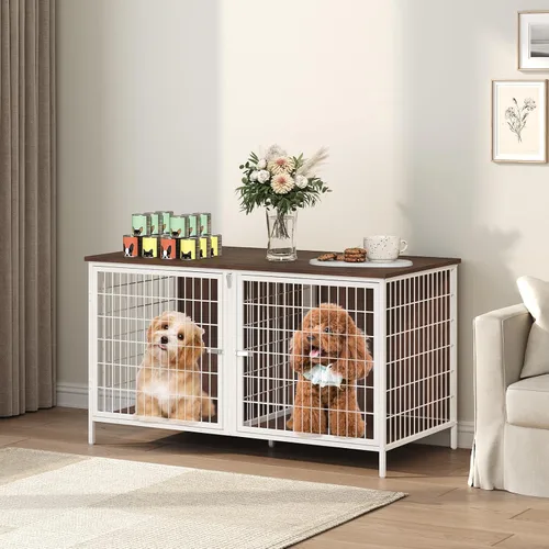 Vista 11 de MAHANCRIS Mueble de jaula para perros para 2 perros, perrera de 43.3 pulgadas con divisor extraíble, muebles para perros resistentes y resistentes