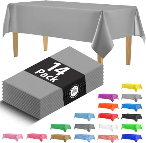 Vista 26 de Paquete de 14 manteles de plástico desechables rectangulares negros de 54 x 108 pulgadas - Cubiertas decorativas lisas para fiestas, bodas
