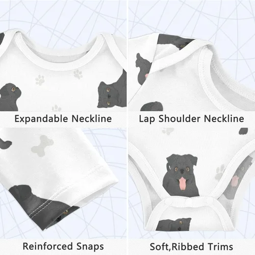 Vista 3 de vvfelixl Body de bebé negro Pug blanco manga larga algodón ropa de bebé para niños niñas 0-24 meses Multi1