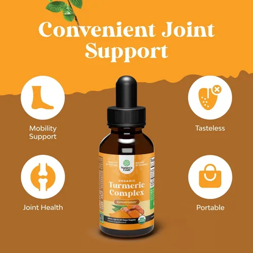 Vista 3 de Gotas líquidas de cúrcuma orgánica para adultos, curcumina de cúrcuma con pimienta negra, canela y extracto de jengibre líquido para dolor